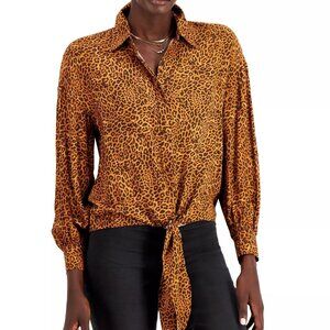 Leopard Animal Print Blouse Collared Shirt Summer Loose Cropped